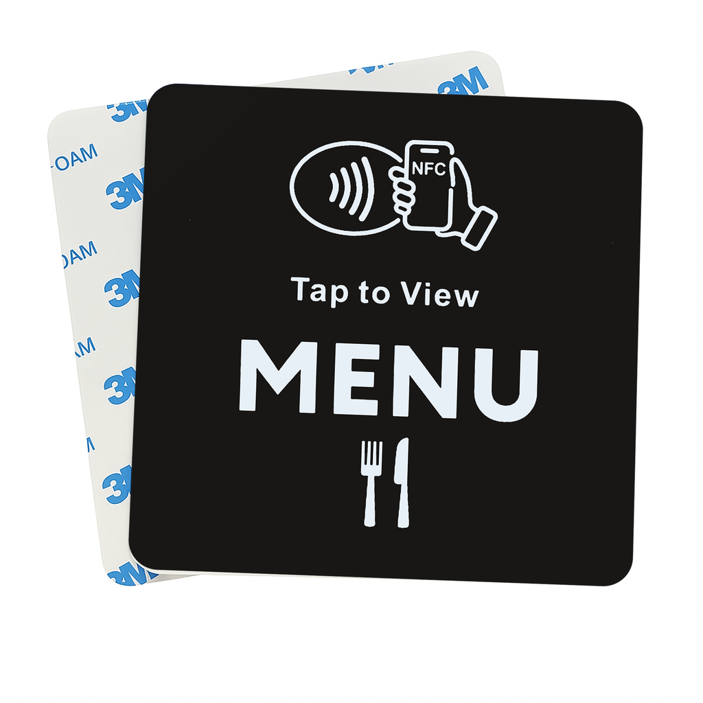 Tap to View Menu NFC card with 3M adhesive backing