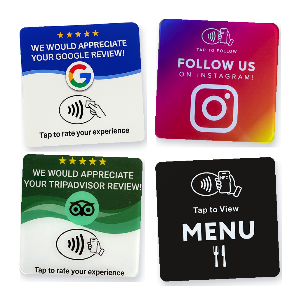 Mix bundle with a Google Review, Instagram, TripAdvisor and Menu NFC card